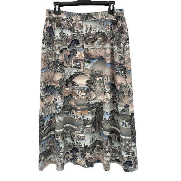Vintage Midi Skirt Size M / 8 Japanese Edo Era Novelty Print Margit Rambo Modest - Picture 2 of 7